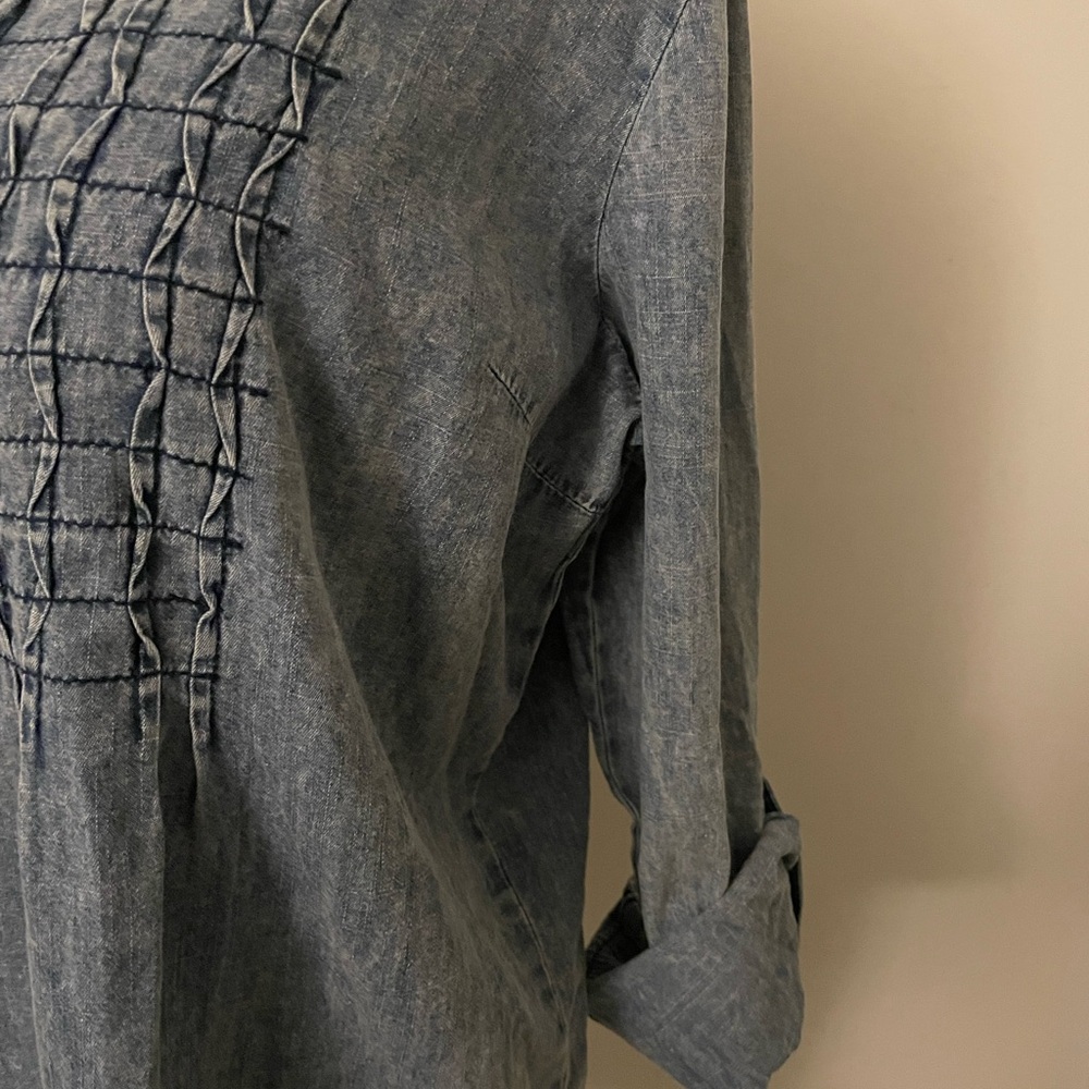 Tantrums Chambray Bib Denim top 100 Cotton Blue Acid Wash Size XL - Picture 5 of 13